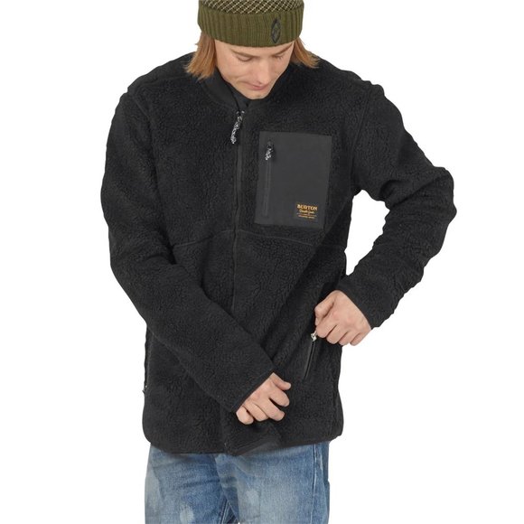 NEW Burton Grove Sherpa Fleece Jacket! Black Full Zip Chest Pocket Knubby - Picture 1 of 3